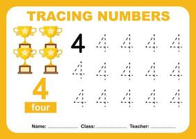 Tracing numbers worksheet for children. Tracing activity for kid vector