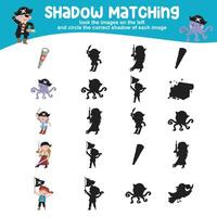 Find the correct shadow. Matching shadow with the object. Activity worksheet for children vector