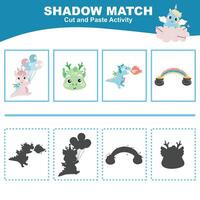 Find the correct shadow. Matching shadow with the object. Activity worksheet for children vector