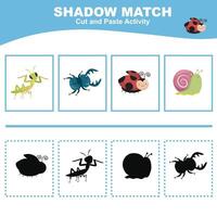 Find the correct shadow. Matching shadow with the object. Activity worksheet for children vector