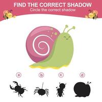 Find the correct shadow. Matching shadow with the object. Activity worksheet for children vector