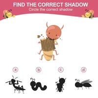 Find the correct shadow. Matching shadow with the object. Activity worksheet for children vector