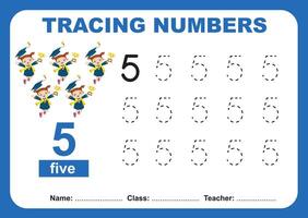 Tracing numbers worksheet for children. Tracing activity for kid vector