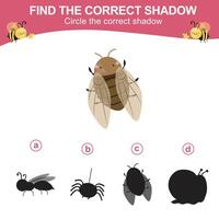 Find the correct shadow. Matching shadow with the object. Activity worksheet for children vector