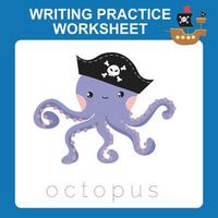 Writing practice worksheet. Learning to writing activity for children vector