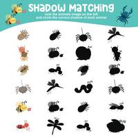 Activity worksheet for children. Matching shadow with the objects worksheet. Printable worksheet activity vector