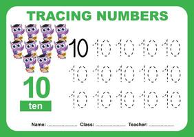 Tracing numbers worksheet for children. Tracing activity for kid vector