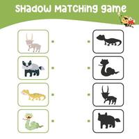 Find the correct shadow. Matching shadow with the object. Activity worksheet for children vector