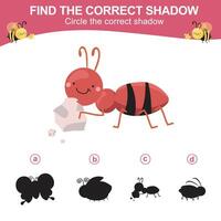 Activity worksheet for children. Find the correct shadow worksheet vector