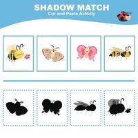 Find the correct shadow. Matching shadow with the object. Activity worksheet for children vector