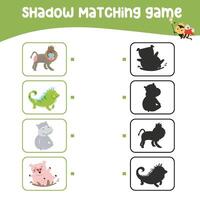 Find the correct shadow. Matching shadow with the object. Activity worksheet for children vector