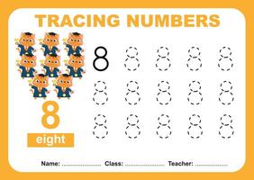 Tracing numbers worksheet for children. Tracing activity for kid vector