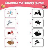 Find the correct shadow. Matching shadow with the object. Activity worksheet for children vector