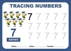 Tracing numbers worksheet for children. Tracing activity for kid vector