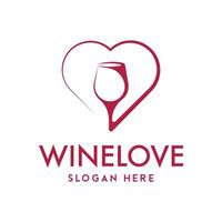 Wine glass love logo design. Icon illustration of wine glass with heart symbol. Modern logo design with line art style. vector
