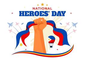 Philippines Heroes Day Illustration on August 29 with Waving Flag and Ribbon in a National Holiday Celebration, Flat Cartoon Style Background vector