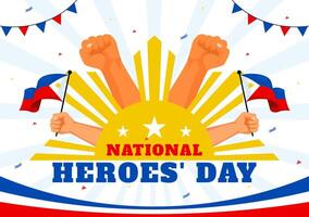 Filipinas héroes día ilustración en agosto 29 con ondulación bandera y cinta en un nacional fiesta celebracion, plano dibujos animados estilo antecedentes vector
