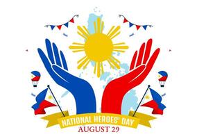 Philippines Heroes Day Illustration on August 29 with Waving Flag and Ribbon in a National Holiday Celebration, Flat Cartoon Style Background vector