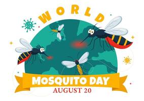 World Mosquito Day Illustration on August 20th featuring a Midge that Can Cause Dengue Fever and Malaria in a Flat Style Cartoon Background vector