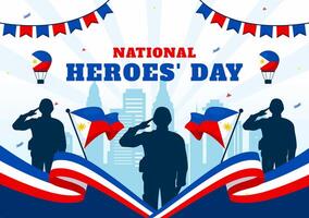 Philippines Heroes Day Illustration on August 29 with Waving Flag and Ribbon in a National Holiday Celebration, Flat Cartoon Style Background vector