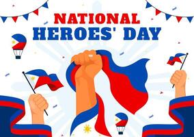 Philippines Heroes Day Illustration on August 29 with Waving Flag and Ribbon in a National Holiday Celebration, Flat Cartoon Style Background vector