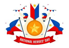 Filipinas héroes día ilustración en agosto 29 con ondulación bandera y cinta en un nacional fiesta celebracion, plano dibujos animados estilo antecedentes vector