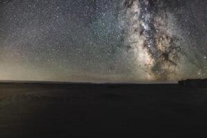 A night starry sky at Sahara desert in Morocco wide shot photo