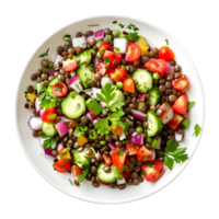 Linse Salat mit Gemüse auf transparent Hintergrund png