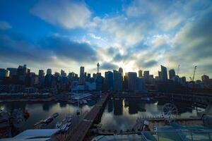 A sunrise of bay area at Darling harbour in Sydney high angle wide shot photo