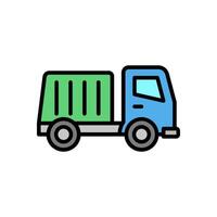 garbage truck, colored line icon, isolated background vector