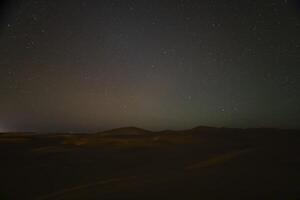 A night starry sky at Sahara desert in Morocco wide shot photo