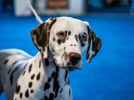 Beautiful white Dalmatian with brown spots. Elegant dog. photo