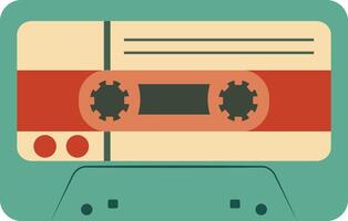 Retro Music Cassette with Record of 80s Disco. Magnetic Audio Tape. Illustration Isolated on White Background vector