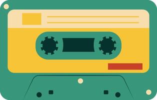 Retro Music Cassette with Record of 80s Disco. Magnetic Audio Tape. Illustration Isolated on White Background vector