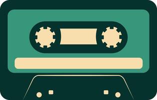 Retro Music Cassette with Record of 80s Disco. Magnetic Audio Tape. Illustration Isolated on White Background vector