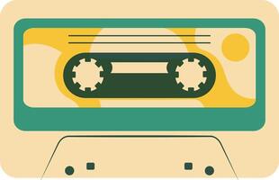 Retro Music Cassette with Record of 80s Disco. Magnetic Audio Tape. Illustration Isolated on White Background vector