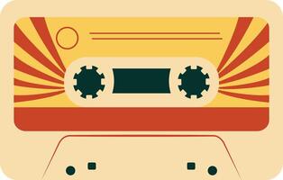 Retro Music Cassette with Record of 80s Disco. Magnetic Audio Tape. Illustration Isolated on White Background vector
