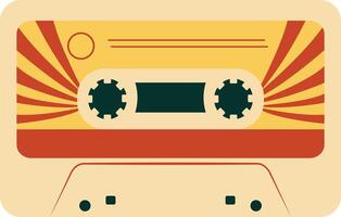 Retro Music Cassette with Record of 80s Disco. Magnetic Audio Tape. Illustration Isolated on White Background vector