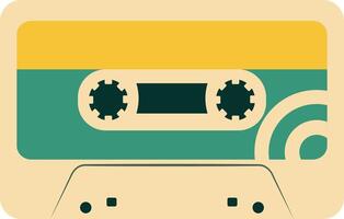 Retro Music Cassette with Record of 80s Disco. Magnetic Audio Tape. Illustration Isolated on White Background vector