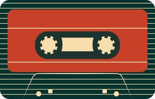 Retro Music Cassette with Record of 80s Disco. Magnetic Audio Tape. Illustration Isolated on White Background vector
