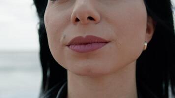 das Lippenstift Detail im ein Frau Gesicht video