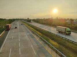 Beautiful sunset view on toll road in Boyolali, Indonesia photo