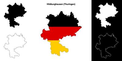 Hildburghausen, Thuringen blank outline map set vector