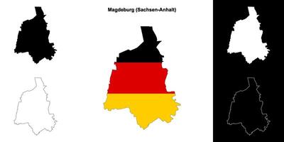 Magdeburg, Sachsen-Anhalt blank outline map set vector