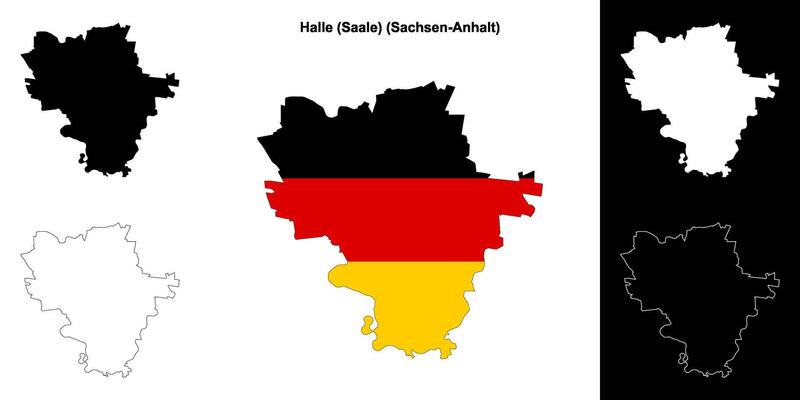 Halle, Saale, Sachsen-Anhalt blank outline map set