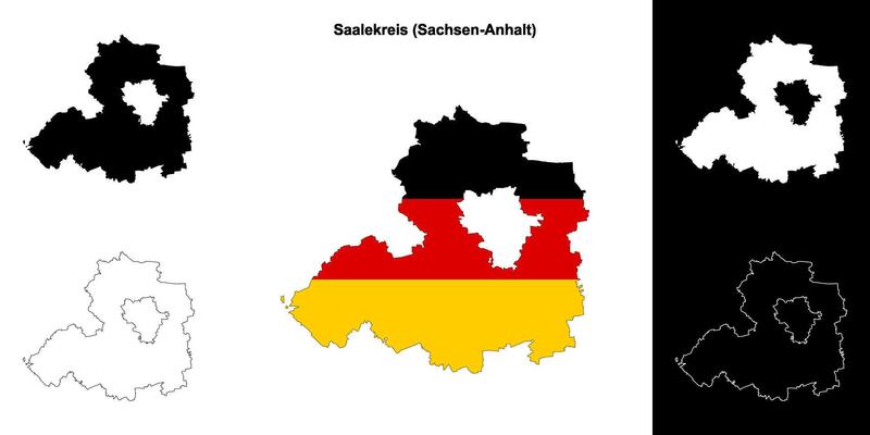 Saalekreis, Sachsen-Anhalt blank outline map set