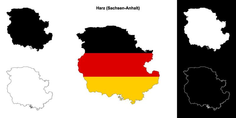 Harz, Sachsen-Anhalt blank outline map set