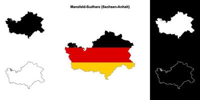 Mansfeld-Sudharz, Sachsen-Anhalt blank outline map set vector