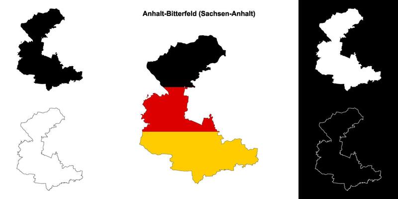 Anhalt-Bitterfeld, Sachsen-Anhalt blank outline map set