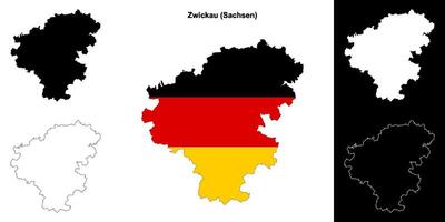 Zwickau, Sachsen blank outline map set vector
